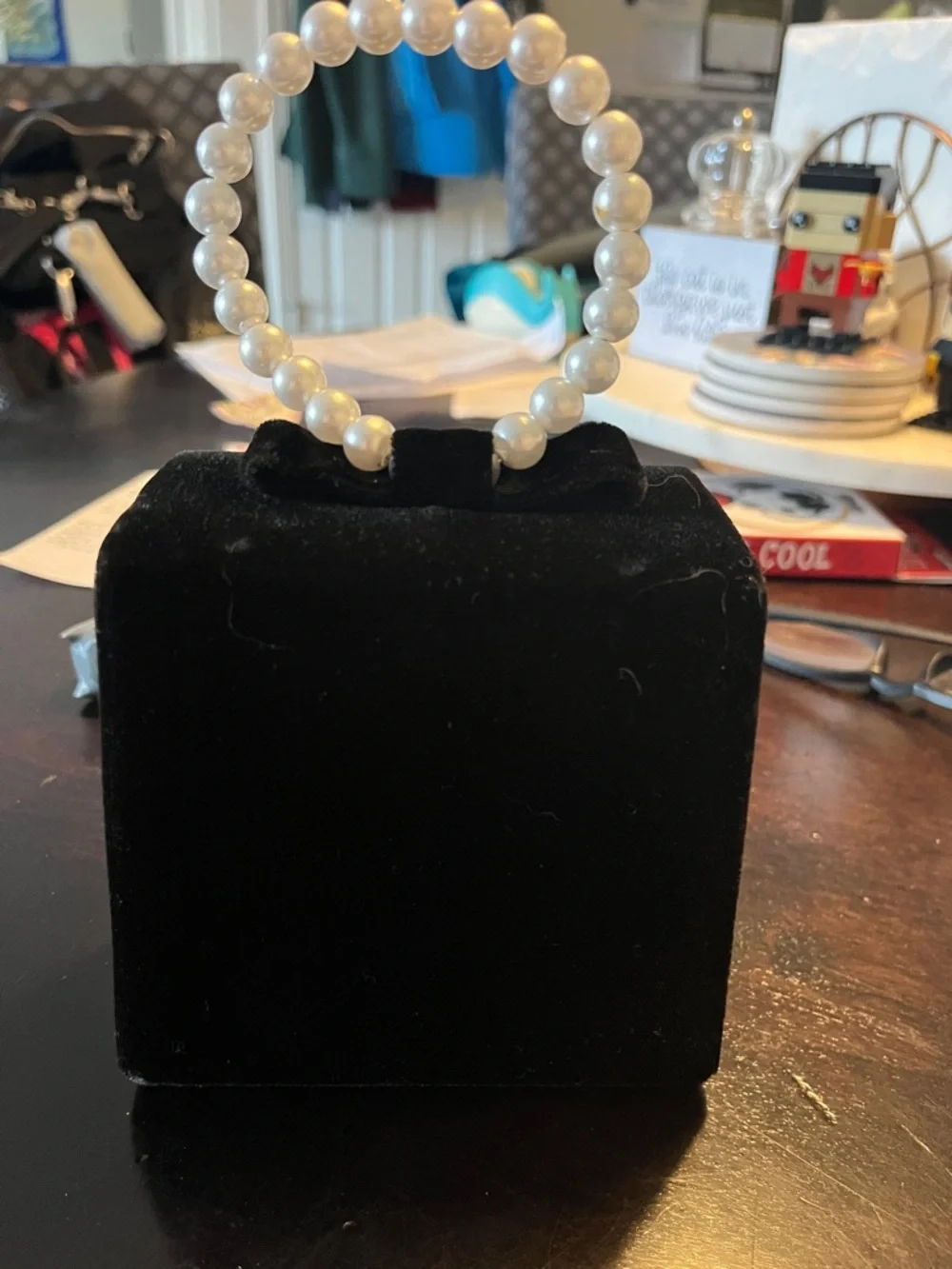 Little Kids Black Velvet Purse with Pearl Handle